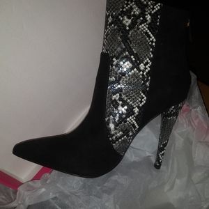 Black suede snake skin ankle boots